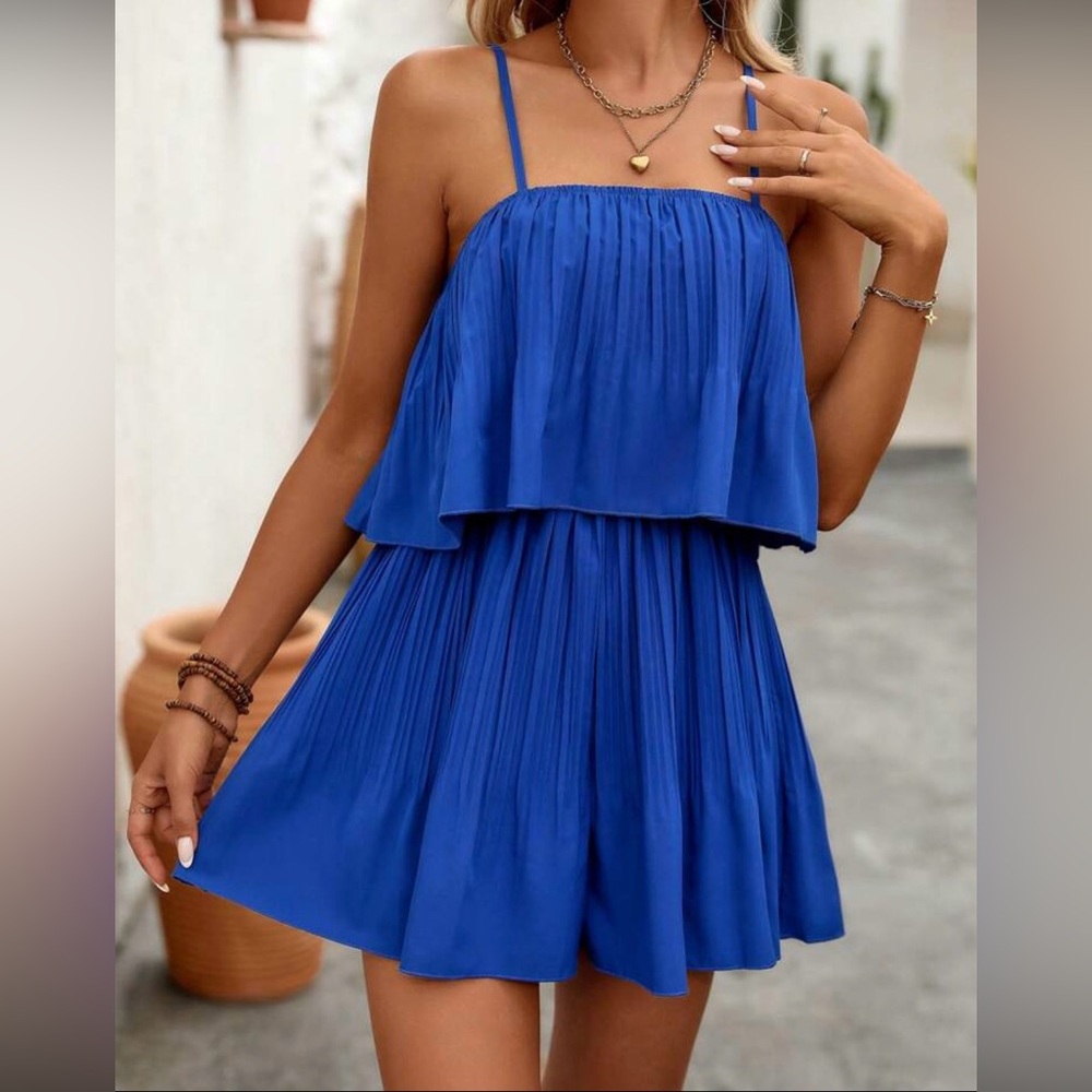 Blue Pleated Romper